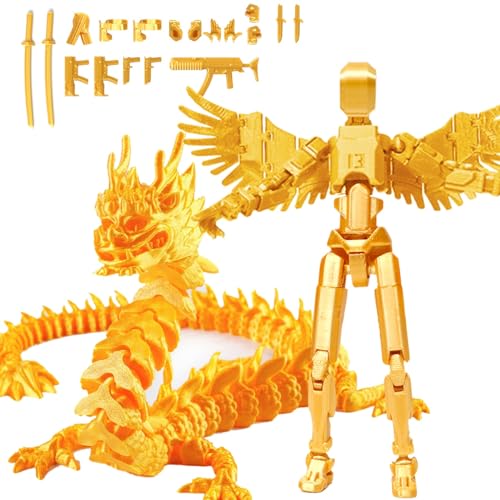 Fzysjve T13 Actionfigur, Titan 13 Actionfigur mit Drache, 3D Gedruckter Roboter mit mehreren Gelenken, beweglich, Dummy 13 Actionfigur, Schreibtischdekoration for Spieleliebhaber(Gold,God Loong) von Fzysjve