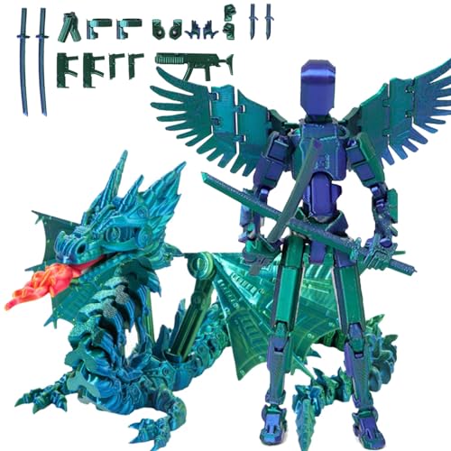 Fzysjve T13 Actionfigur, Titan 13 Actionfigur mit Drache, 3D Gedruckter Roboter mit mehreren Gelenken, beweglich, Dummy 13 Actionfigur, Schreibtischdekoration for Spieleliebhaber(Grün,Fire Dragon) von Fzysjve