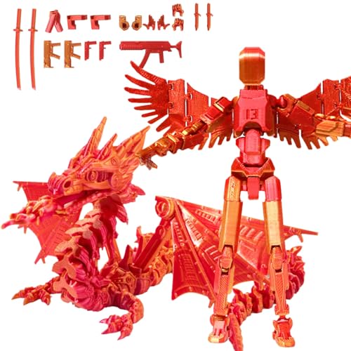 Fzysjve T13 Actionfigur, Titan 13 Actionfigur mit Drache, 3D Gedruckter Roboter mit mehreren Gelenken, beweglich, Dummy 13 Actionfigur, Schreibtischdekoration for Spieleliebhaber(Red,Fire Dragon) von Fzysjve