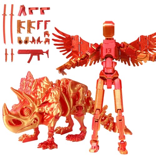 Fzysjve T13 Actionfigur, Titan 13 Actionfigur mit Drache, 3D Gedruckter Roboter mit mehreren Gelenken, beweglich, Dummy 13 Actionfigur, Schreibtischdekoration for Spieleliebhaber(Red,Triceratops) von Fzysjve