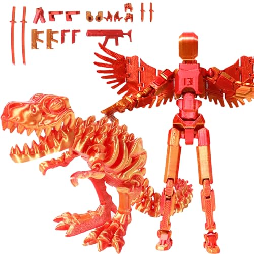 Fzysjve T13 Actionfigur, Titan 13 Actionfigur mit Drache, 3D Gedruckter Roboter mit mehreren Gelenken, beweglich, Dummy 13 Actionfigur, Schreibtischdekoration for Spieleliebhaber(Red,Tyrannosaurus) von Fzysjve