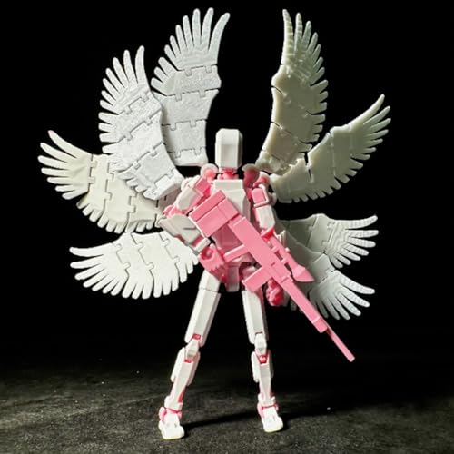 Fzysjve T13 Actionfiguren-Set, T 13 Actionfigur, Achtflügeliger Engel T13 Actionfigur, 3D-gedrucktes mehrgelenkiges bewegliches Roboter-Dummy-Set mit voller Artikulation(Pink White) von Fzysjve