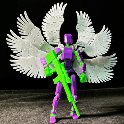 Fzysjve T13 Actionfiguren-Set, T 13 Actionfigur, Achtflügeliger Engel T13 Actionfigur, 3D-gedrucktes mehrgelenkiges bewegliches Roboter-Dummy-Set mit voller Artikulation(Purple Green) von Fzysjve