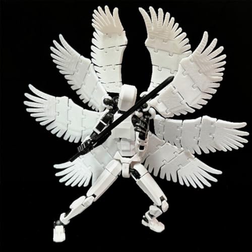 Fzysjve T13 Actionfiguren-Set, T 13 Actionfigur, Achtflügeliger Engel T13 Actionfigur, 3D-gedrucktes mehrgelenkiges bewegliches Roboter-Dummy-Set mit voller Artikulation(Weiß) von Fzysjve