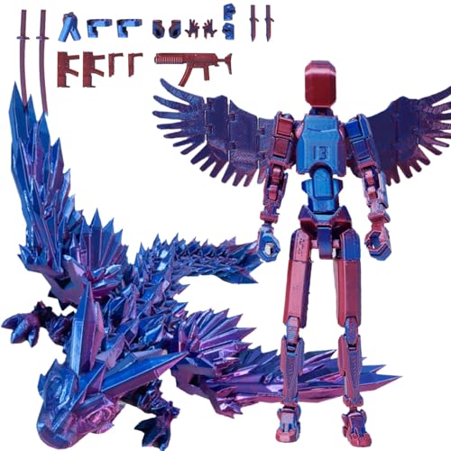 Fzysjve T13-Actionfiguren-Set mit Drachen-Reittier, Titan 13-Actionfigur, 3D-Gedruckter beweglicher Roboter mit mehreren Gelenken, Lucky 13-Actionfigur, Dummy 13-Actionfigur(Blue,Crystal Dragon) von Fzysjve