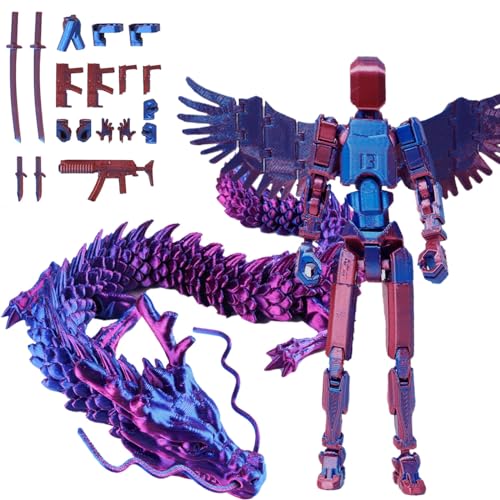 Fzysjve T13-Actionfiguren-Set mit Drachen-Reittier, Titan 13-Actionfigur, 3D-Gedruckter beweglicher Roboter mit mehreren Gelenken, Lucky 13-Actionfigur, Dummy 13-Actionfigur(Blue,Loong) von Fzysjve