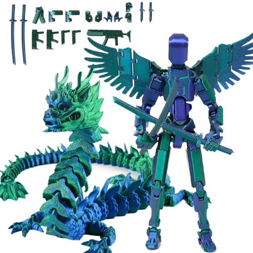 Fzysjve T13-Actionfiguren-Set mit Drachen-Reittier, Titan 13-Actionfigur, 3D-Gedruckter beweglicher Roboter mit mehreren Gelenken, Lucky 13-Actionfigur, Dummy 13-Actionfigur(Grün,God Loong) von Fzysjve