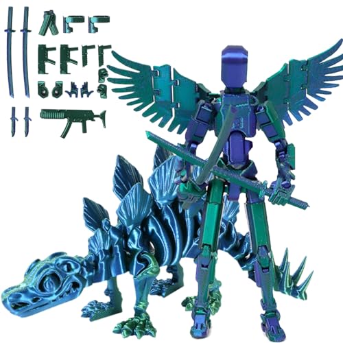 Fzysjve T13-Actionfiguren-Set mit Drachen-Reittier, Titan 13-Actionfigur, 3D-Gedruckter beweglicher Roboter mit mehreren Gelenken, Lucky 13-Actionfigur, Dummy 13-Actionfigur(Grün,Stegosaurus) von Fzysjve
