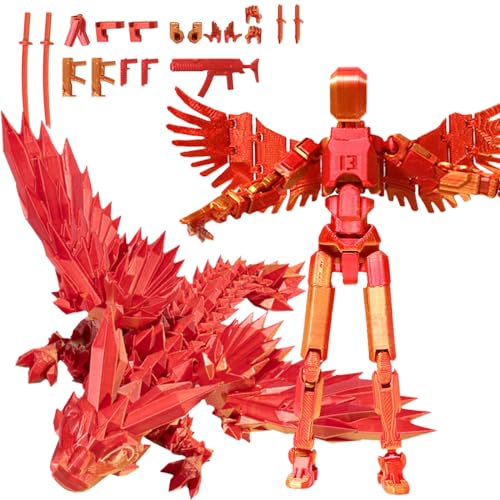 Fzysjve T13-Actionfiguren-Set mit Drachen-Reittier, Titan 13-Actionfigur, 3D-Gedruckter beweglicher Roboter mit mehreren Gelenken, Lucky 13-Actionfigur, Dummy 13-Actionfigur(Red,Crystal Dragon) von Fzysjve