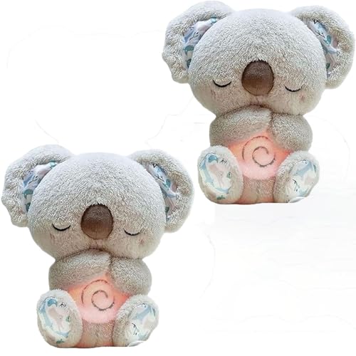 Mushplushies atmender Teddy, Koala zur Angstlinderung, beruhigender atmender Otter, schlafender Koalabär mit Musiklichtern und rhythmischer Atembewegung, lindert Angst und hilft beim Einschlafen(2 pcs von Fzysjve