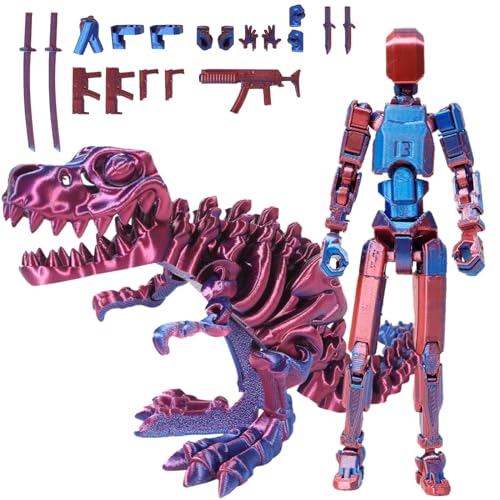 T13-Actionfigur, T 13-Actionfigur mit Drachen-Reittier, Dummy-13-Actionfigur, 3D-gedruckte Actionfigur, Roboter-Actionfigur mit voller Beweglichkeit for Sammler-Desktop-Dekorationen(Blue,Tyrannosaurus von Fzysjve