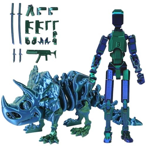 T13-Actionfigur, T 13-Actionfigur mit Drachen-Reittier, Dummy-13-Actionfigur, 3D-gedruckte Actionfigur, Roboter-Actionfigur mit voller Beweglichkeit for Sammler-Desktop-Dekorationen(Grün,Triceratops) von Fzysjve