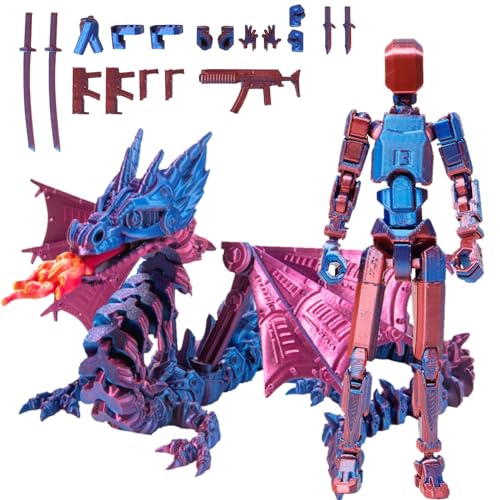 T13-Actionfigur, T 13-Actionfigur mit Drachen-Reittier, Dummy-13-Actionfigur, 3D-gedruckte Actionfigur, Roboter-Actionfigur mit voller Beweglichkeit for Sammler-Desktop-Dekorationen(Blue,Fire Dragon) von Fzysjve