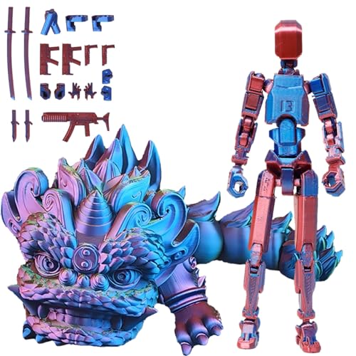 T13-Actionfigur, T 13-Actionfigur mit Drachen-Reittier, Dummy-13-Actionfigur, 3D-gedruckte Actionfigur, Roboter-Actionfigur mit voller Beweglichkeit for Sammler-Desktop-Dekorationen(Blue,Lion) von Fzysjve