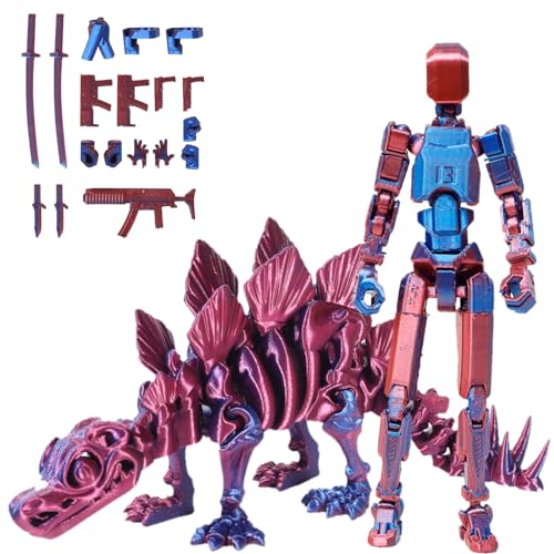 T13-Actionfigur, T 13-Actionfigur mit Drachen-Reittier, Dummy-13-Actionfigur, 3D-gedruckte Actionfigur, Roboter-Actionfigur mit voller Beweglichkeit for Sammler-Desktop-Dekorationen(Blue,Stegosaurus) von Fzysjve