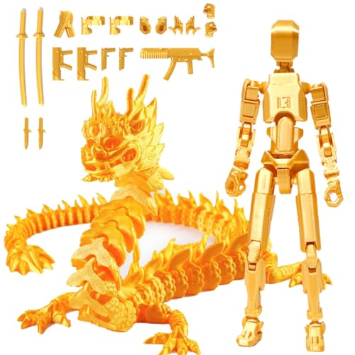 T13-Actionfigur, T 13-Actionfigur mit Drachen-Reittier, Dummy-13-Actionfigur, 3D-gedruckte Actionfigur, Roboter-Actionfigur mit voller Beweglichkeit for Sammler-Desktop-Dekorationen(Gold,God Loong) von Fzysjve