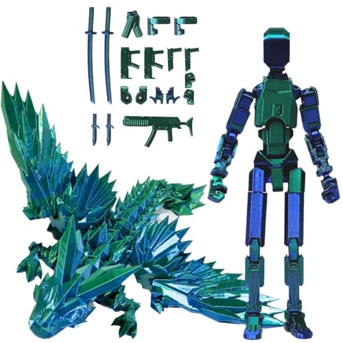 T13-Actionfigur, T 13-Actionfigur mit Drachen-Reittier, Dummy-13-Actionfigur, 3D-gedruckte Actionfigur, Roboter-Actionfigur mit voller Beweglichkeit for Sammler-Desktop-Dekorationen(Grün,Crystal Drago von Fzysjve