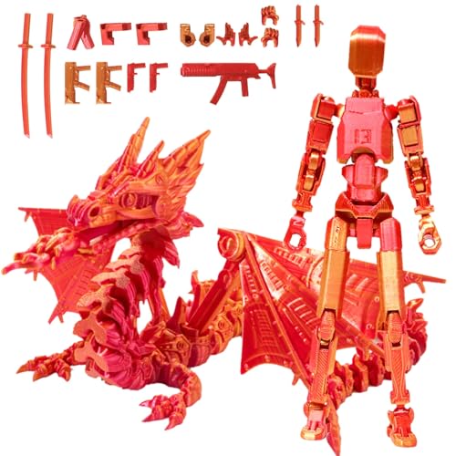T13-Actionfigur, T 13-Actionfigur mit Drachen-Reittier, Dummy-13-Actionfigur, 3D-gedruckte Actionfigur, Roboter-Actionfigur mit voller Beweglichkeit for Sammler-Desktop-Dekorationen(Red,Fire Dragon) von Fzysjve