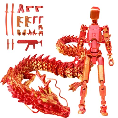 T13-Actionfigur, T 13-Actionfigur mit Drachen-Reittier, Dummy-13-Actionfigur, 3D-gedruckte Actionfigur, Roboter-Actionfigur mit voller Beweglichkeit for Sammler-Desktop-Dekorationen(Red,Loong) von Fzysjve