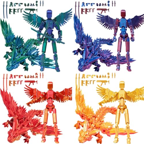 T13 Actionfigur, Titan 13 Actionfigur mit Drache, 3D gedruckter Roboter mit mehreren Gelenken, beweglich, Dummy 13 Actionfigur, Schreibtischdekoration for Spieleliebhaber(4 colors,Crystal Dragon) von Fzysjve