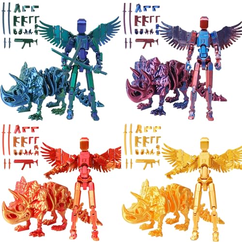 T13 Actionfigur, Titan 13 Actionfigur mit Drache, 3D gedruckter Roboter mit mehreren Gelenken, beweglich, Dummy 13 Actionfigur, Schreibtischdekoration for Spieleliebhaber(4 colors,Triceratops) von Fzysjve