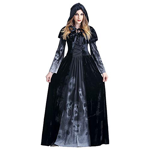 Halloween Damen Kleid Kostüm - Anziehende Sensenmann Kleidung mit Umhang Kapuze für Allerheiligen Party Maskerade Cosplay Karneval Rollenspiel, Black, M von G-LIKE