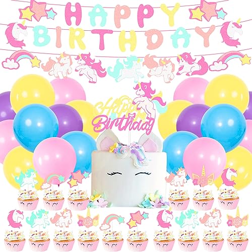 Einhorn Geburtstagsdeko Mädchen Einhorn Luftballons Einhorn Deko Kindergeburtstag, Einhorn Tortendeko Happy Birthday Banner für Kinder Geburtstag Party Deko Einhorn Geburtstagsdeko Part Set von G-LOVELY'S