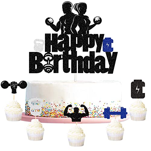 G-LOVELY'S 6PCS Fitness Kuchen Deko, Sport Kuchendeko, Cupcake Topper Tortendeko mit Hantel Gewichtheben für Fitness Gym Thema Party Dekorationen von G-LOVELY'S