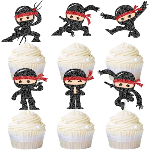 G-LOVELY'S Ninja Tortendeko Ninja Kuchen Deko Glitter Ninja Baby Dusche Cupcake Topper für 1 Geburtstag Kinder Früchte Ninja Thema Birthday Party Dekoration Supplies von G-LOVELY'S