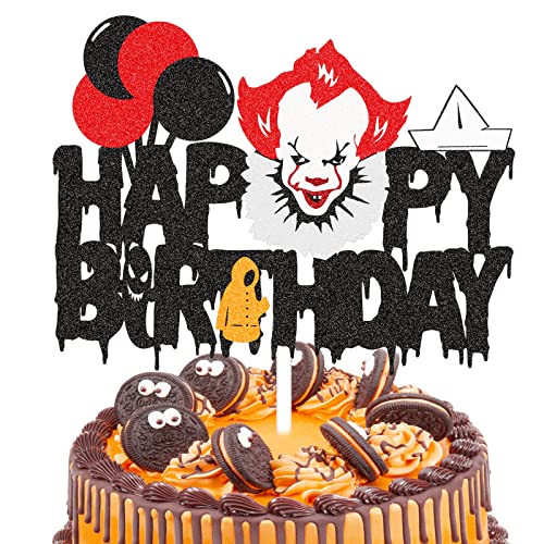 Horror Happy Birthday Tortenaufleger für Film haben einen Mörder themed Geburtstagskuchen Dekorationen Glitter Teenager rote Luftballons Geburtstag Partyzubehör für Männer Frauen Jungen Mädchen von ZYZYZK