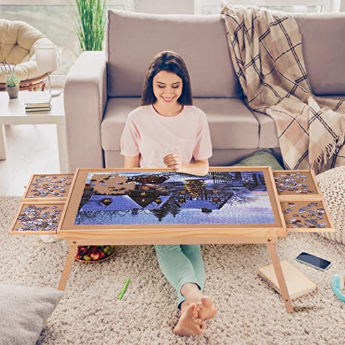 G TALECO Gear Puzzlebrett 1500 Teile, Puzzletisch mit 4 Schubladen und Abdeckung, 87 x 67 cm tragbarer Puzzletisch mit klappbaren Beinen für Erwachsene und Jugendlic von G TALECO GEAR