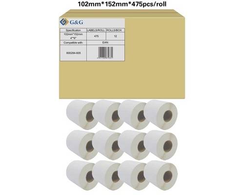 G&G Etiketten Rolle 102 x 152mm Papier Weiß 12 Rollen Permanent haftend RL-P-P1011-102*152*475-BK/W von G&G