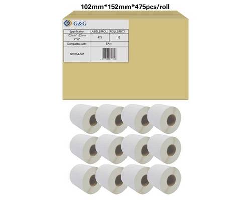 G&G Etiketten Rolle 102 x 152mm Papier Weiß 12 Rollen Permanent haftend RL-P-S2011-102*152*475-BK/W von G&G