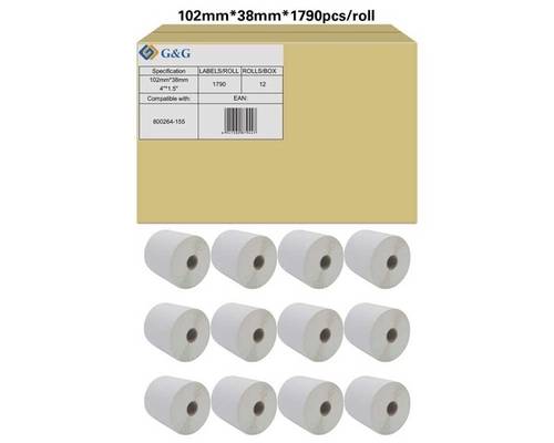 G&G Etiketten Rolle 102 x 38mm Papier Weiß 12 Rollen Permanent haftend RL-P-S2011-102*38*1790-BK/WT von G&G