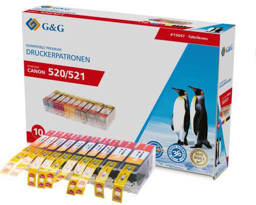 G&G Druckerpatrone ersetzt Canon PGI-520PGBK, CLI-521BK, CLI-521C, CLI-521M, CLI-521Y Kompatibel Kom von G&G