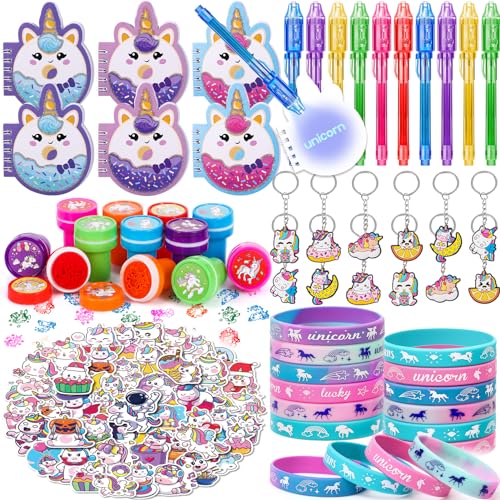 G.C Einhorn Mitgebsel Kindergeburtstag Mädchen mit UV Stift Einhorn Notizbuch Stempel Silikon Armbänder Schlüsselanhänger Einhorn Give Aways Gastgeschenke Party Mitbringsel Pinata Füllung für Kinder von G.C