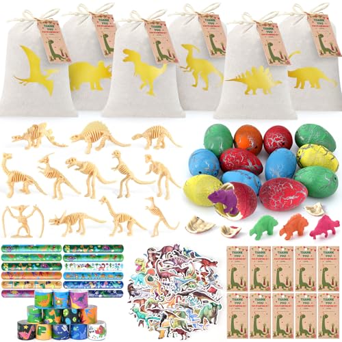 G.C 110 pcs Dinosaurier Party Mitgebsel Kindergeburtstag Gastgeschenke Tüten Dankeskarten Dino Eier Skelettmodelle Armbänder Aufkleber Sticker Dino Mitbringsel Geburtstag Give Aways Junge Mädchen von G.C