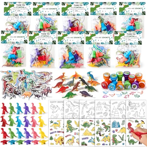 G.C 122 Pcs Dinosaurier Party Mitgebsel Kindergeburtstag Gastgeschenke Dino Buntstifte Malkarten mini Malbuch Stempel Aufkleber Dino Figuren Dankeskarten Einladungskarten Dino Geburtstag Mitbringsel von G.C