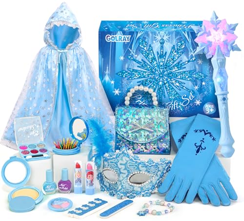 G.C ELSA Eiskönigin Spielzeug Geschenk für Mädchen 3 4 5 6 7 8 Jahre, Kinderschminke Set & Prinzessin Kostüm Zubehör & Handtasche & Peel Off Nagellack, Frozen Spielzeug Eiskönigin Geschenke Mädchen von G.C