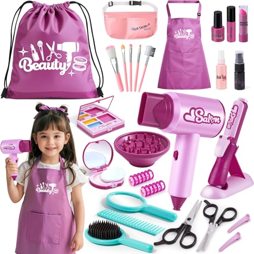 G.C Friseur Set Kinder Spielzeug Mädchen 3 4 5 6 7 8 Jahre, Friseur Set mit Haartrockner Haarglätter Spiegel Schürze, Friseurkoffer Kindeschminkset Spielzeug Weihnachten Geschenke für Mädchen von G.C