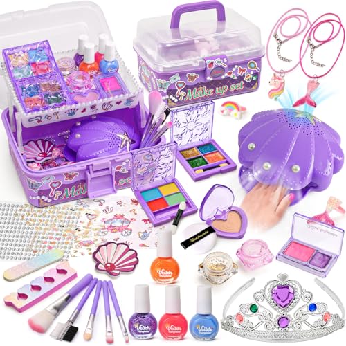 G.C Kinderschminke Nagelstudio Set Mädchen Spielzeug mit Nagellacktrockner Nagellack Waschbare Kinderschminke Tragbare Tragebox, Schminkkoffer Nagelset Kinder Geschenk Mädchen 4 5 6 7 8 Jahre (Lila) von G.C