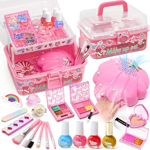 G.C Kinderschminke Nagelstudio Set Mädchen Spielzeug mit Nagellacktrockner Nagellack Waschbare Kinderschminke Tragbare Tragebox, Schminkkoffer Nagelset Kinder Geschenk Mädchen 4 5 6 7 8 Jahre (Rosa) von G.C