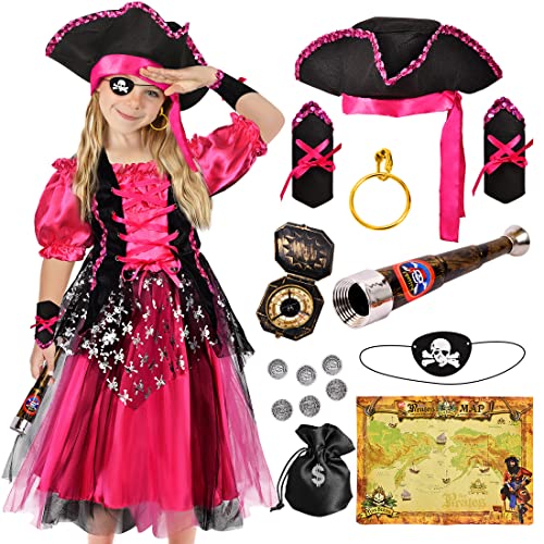 G.C Piratenkostüm für Jungen und Mädchen, Piratenkostüm mit Zubehör, Hüte, Augenflicken, luxuriöses Spielzeug für Piraten-Party, Halloween, Cosplay, Seefahrer, Prinzessin, Größe 3–10 von G.C