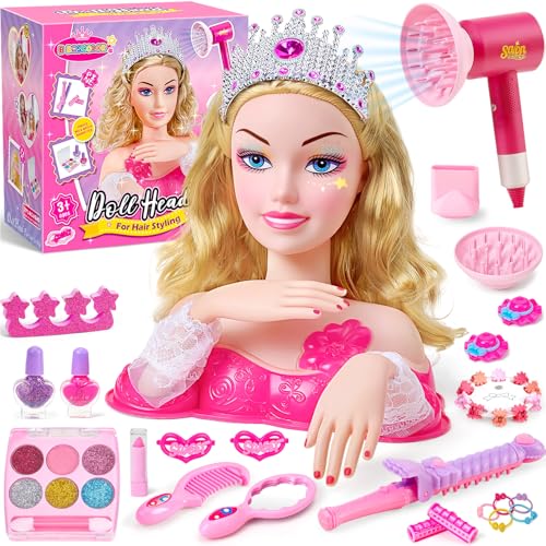 G.C Schminkpuppe Frisierkopf für Kinder Mädchen Spielzeug mit Schminkkopf Haartrockner Nagellack Kinderschminke Friseur Zubehör, Puppenkopf zum Frisieren und Schminken Geschenk Mädchen 3 4 5 6 Jahre G.C Schminkpuppe Frisierkopf für Kinder Mädchen Spielzeug mit Schminkkopf Haartrockner Nagellack Kinderschminke Friseur Zubehör, Puppenkopf zum Frisieren und Schminken Geschenk Mädchen 3 4 5 6 Jahre von G.C