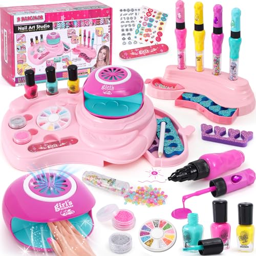 Nagelstudio Kinder Mädchen Geschenk 6 7 8 9 10 11 12 Jahre, 3 in 1 Nagellackstift Nageltrockner Peel Off Nagellack Kinder Nageldesign Nagelset Geburtstag Geschenke Mädchen Spielzeug 7-10 Jahre von G.C