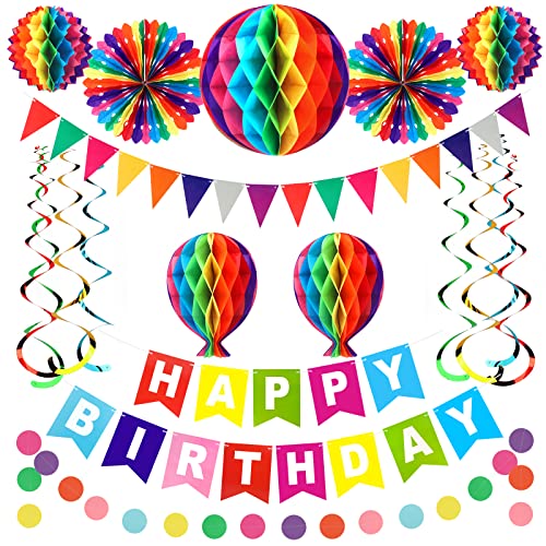 G2PLUS Happy Birthday Girlande Set Bunt, Wiederverwendbar Happy Birthday Girlande, Papier Geburtstag Girlande Set, Regenbogen Happy Birthday Partydeko Girlande für Kinder, Erwachsene von G2PLUS