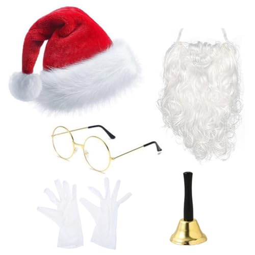 GADAW 5-teiliges Weihnachtsmann Kostüm Für Herren Urlaubs Cosplay Zubehör Set Weihnachtskostüm Inklusive Bart Handschuhe Brille von GADAW