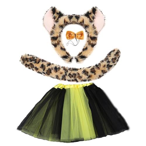 GADAW Leopardenohren, Stirnband, Fliege, Schwanz, Tutus, Röcke, Leoparden-Kostüme, Set für Kinder, Halloween-Kostüme, Cosplay, Party-Requisiten von GADAW