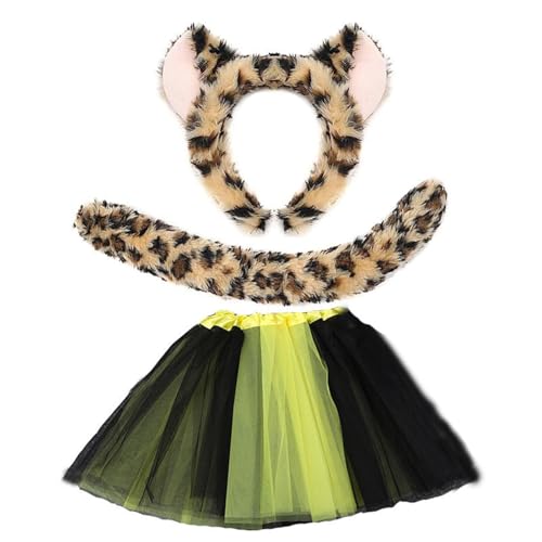 GADAW Leopardenohren, Stirnband, Fliege, Schwanz, Tutus, Röcke, Leoparden-Kostüme, Set für Kinder, Halloween-Kostüme, Cosplay, Party-Requisiten von GADAW