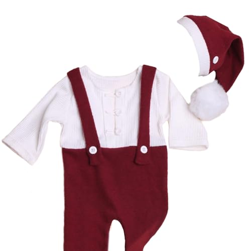 GADAW Neugeborenen Weihnachts Foto Outfit Set Mit Trägerhose Und Mütze Kleinkind Mann Kostüm Set Bequem Für 0–1 Monate Alte Babys von GADAW